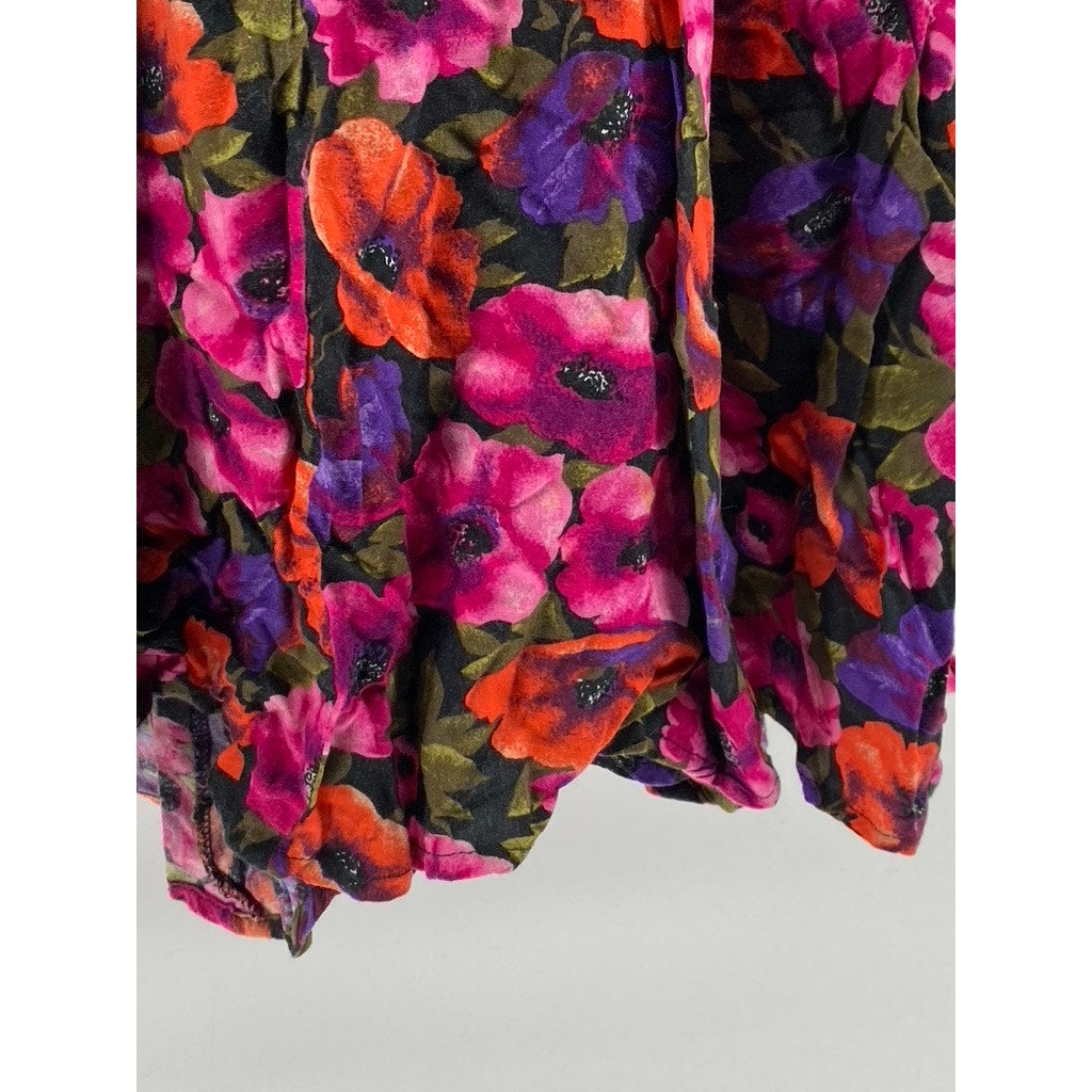 UNBRANDED Women's Orange-Purple Floral Button-Detail V-Neck Mini Dress SZ S