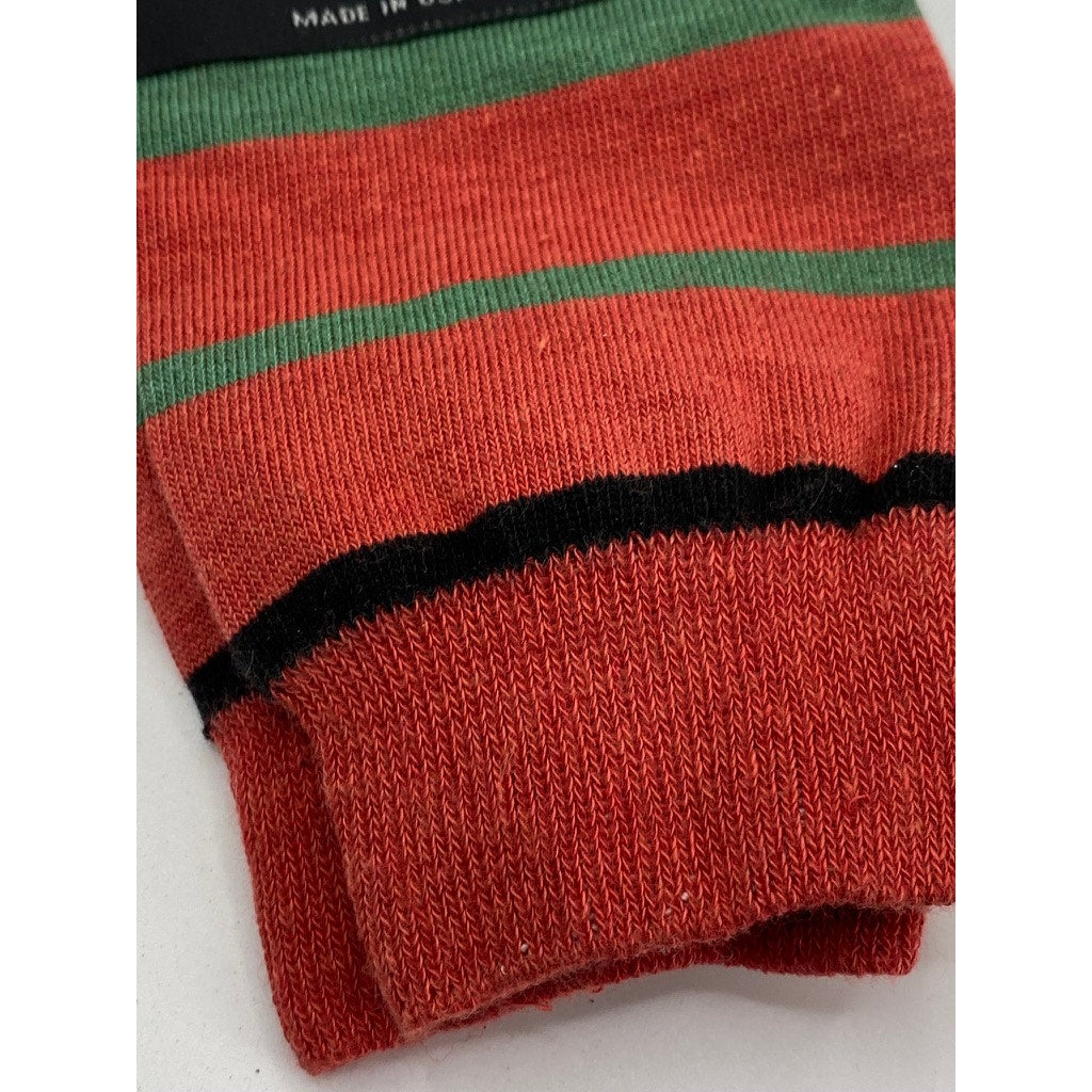 B.ELLA Women's Orange-Green Striped Knit Cotton-Blend Taryn Crew Socks SZ OS