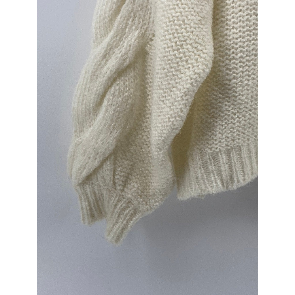 UNBRANDED Women's Cream Knit Drop Shoulder Long Sleeve Crewneck Sweater SZ S