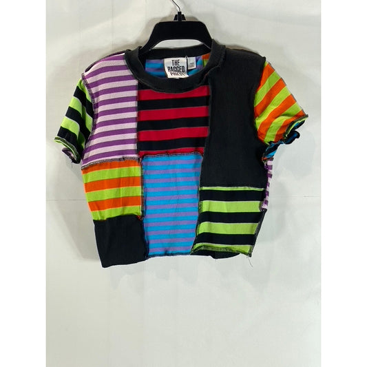 THE RAGGED PRIEST Women's Black Multicolor Breaker Patchwork Crop Top SZ M