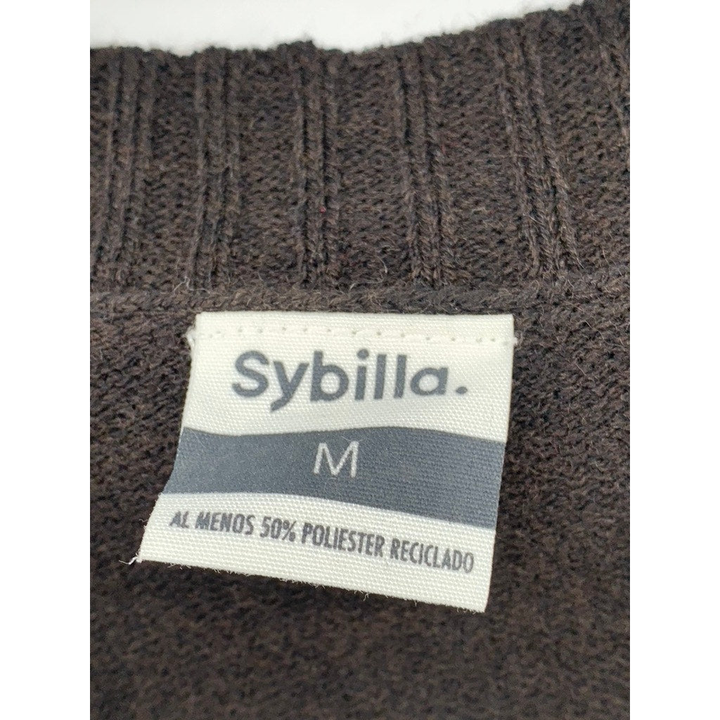 SYBILLA Women's Black V-Neck Cable-Knit Sleeveless Sweater Vest SZ M