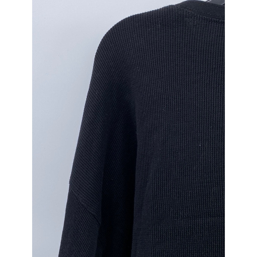 FOREVER 21 Women's Black-Yellow Striped Thermal Long Sleeve Cropped Top SZ S