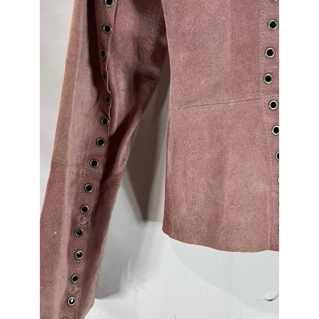 ESSENDI Women's Pink Vintage Calf Suede Cropped Grommet Snap-Button Jacket SZS