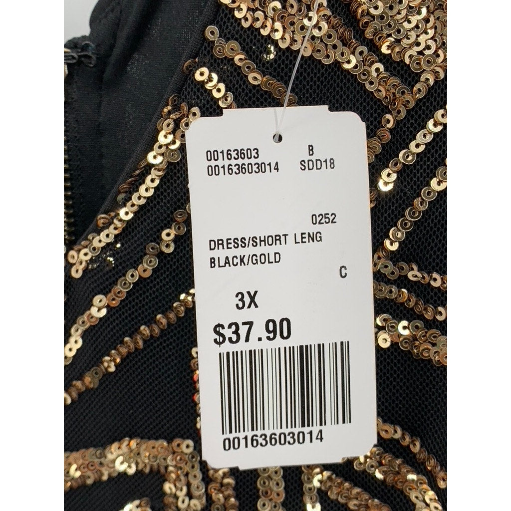 FOREVER 21 Women's Plus Black-Gold Sequin V-Neck Dress SZ 3X