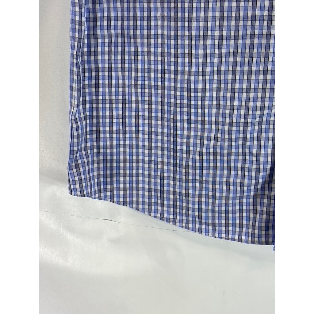 UNTUCKIT Men's Blue Micro Check Wrinkle-Free Short Sleeve Button-Up Shirt SZ L