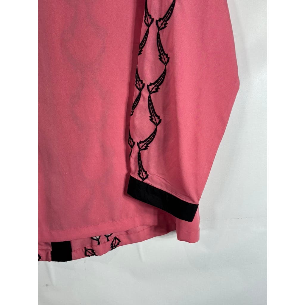 ULLA POPKEN Women's Plus Size Pink/Black Chain Print Relaxed Fit Top SZ 16/18