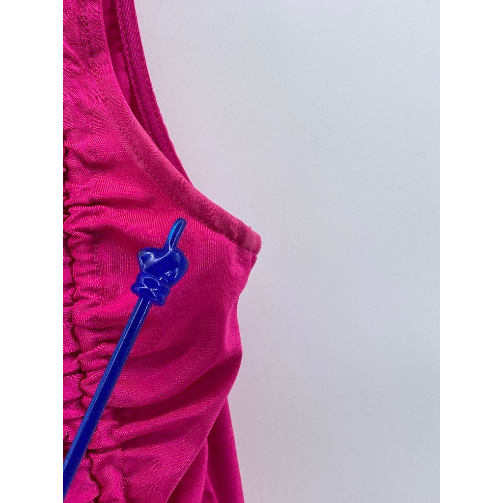IRIS Women’s Fuchsia Scrunched Crewneck Sleeveless Drawstring Hem Mini Dress SZS