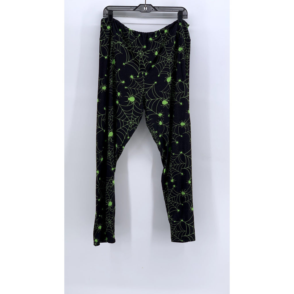 FABULEGS Women's Black-Green Spider-Web Print Leggings SZ XXL