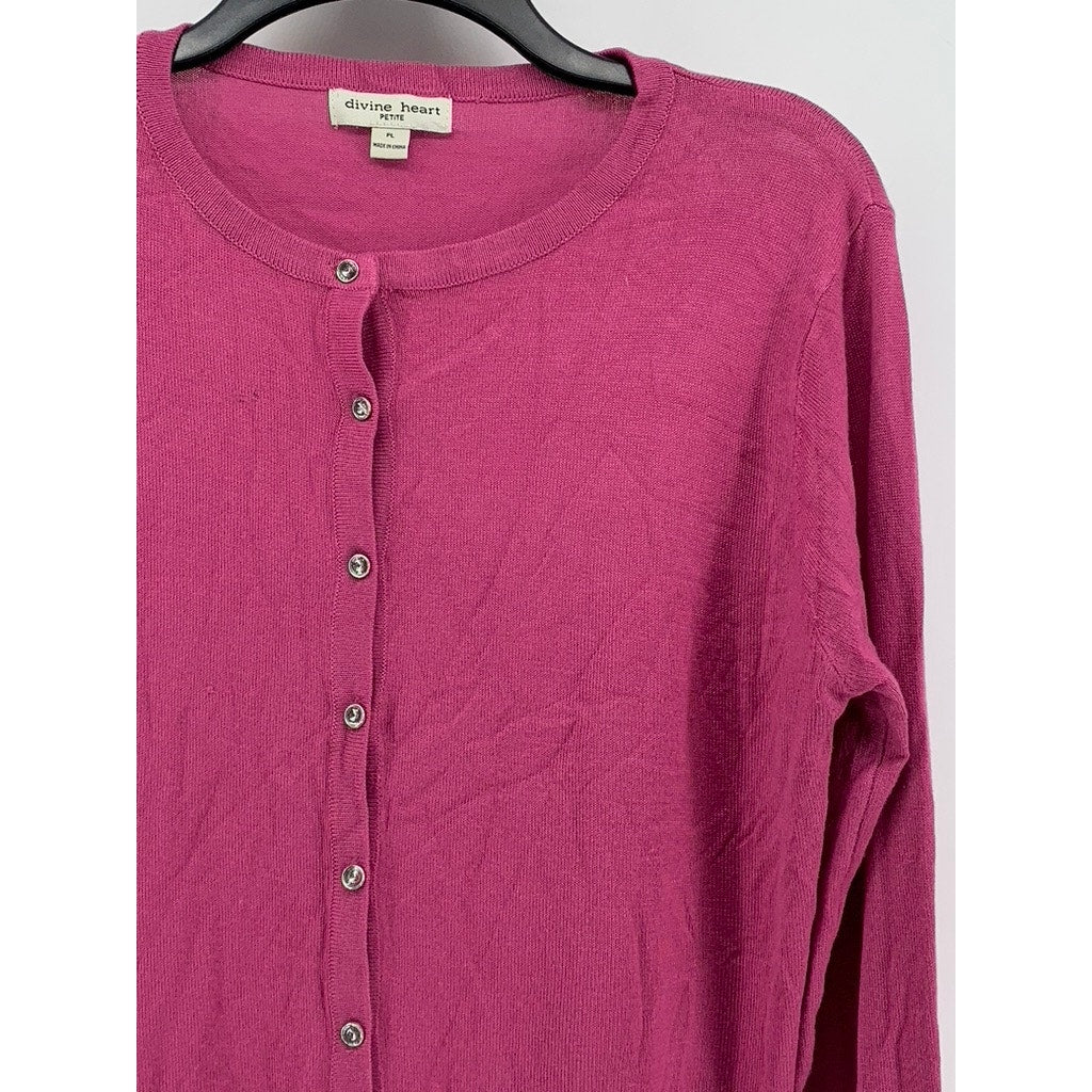 DIVINE HEART Women's Petite Pink Knit Button-Up Cardigan SZ PL