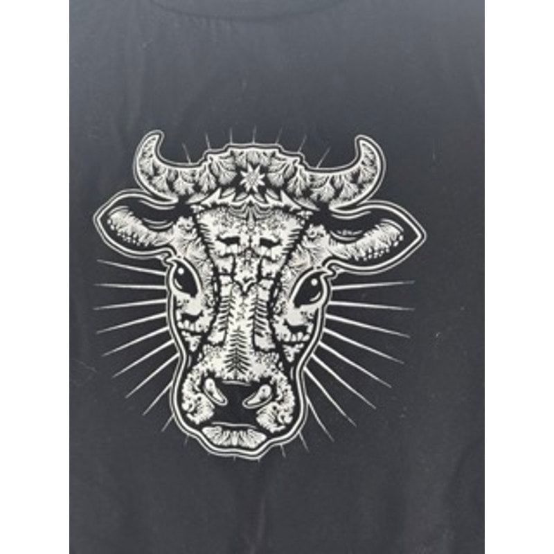 LVTK Women's Black Jenni Hemden Cow Print Crewneck Short Sleeve T-Shirt SZ S