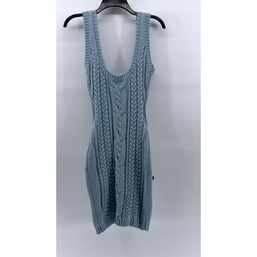 DOLLSKILL Women’s Blue Crochet Knit 3D Bear Head Scoop-Neck Mini Dress SZ M