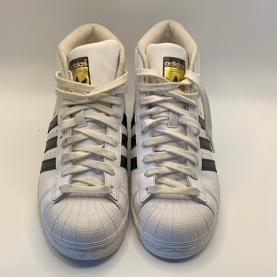 ADIDAS Women's White/Black Pro Model 3-Stripe High-Top Lace-Up Sneakers SZ 5.5