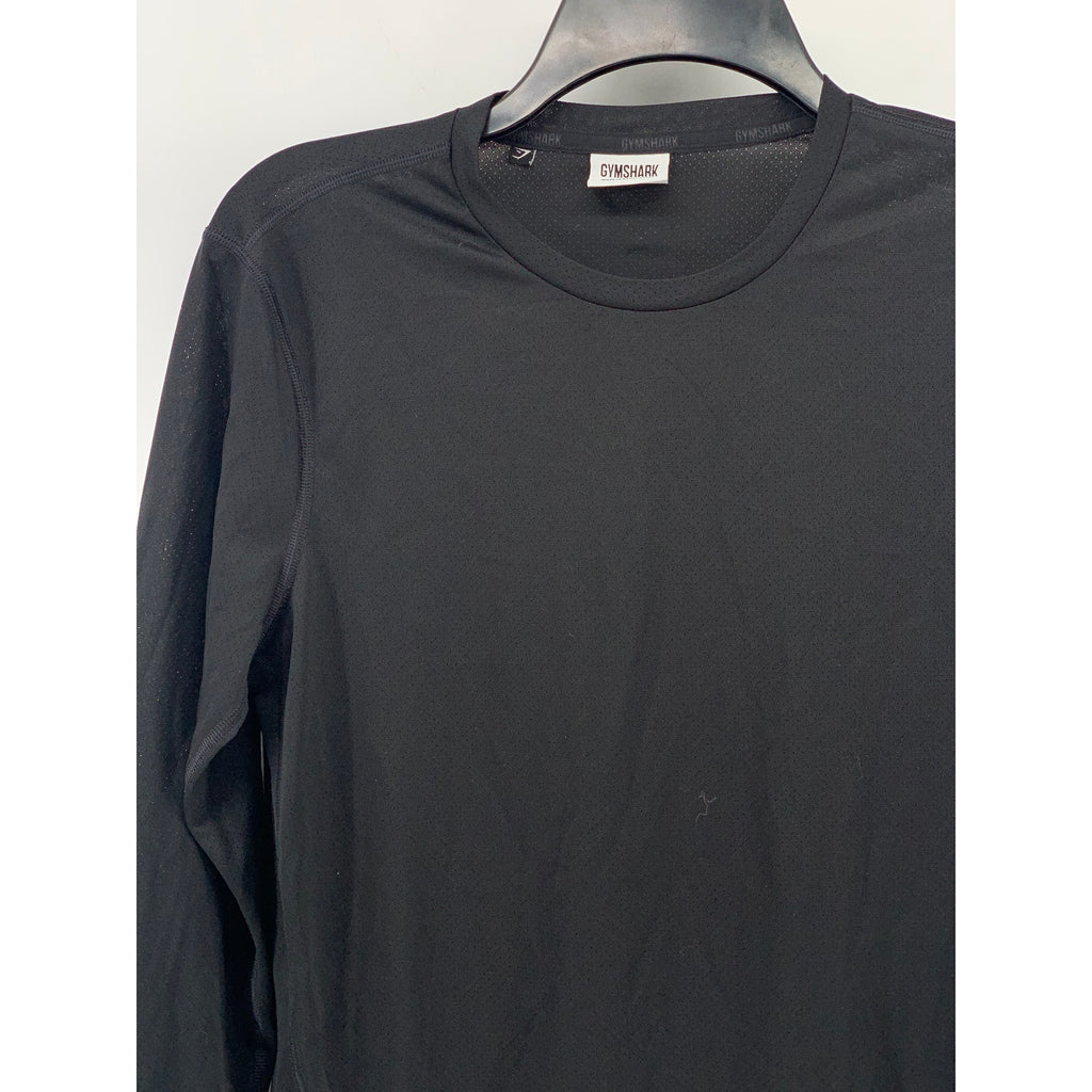 GYMSHARK Men's Black Crewneck Slim-Fit Long Sleeve Sport Logo T-Shirt SZ S