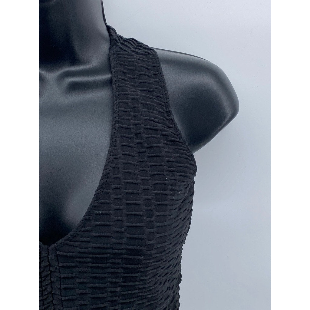 FOREVER 21 Women's Blac Textured V-Neck Cross Back Cropped Top SZ M