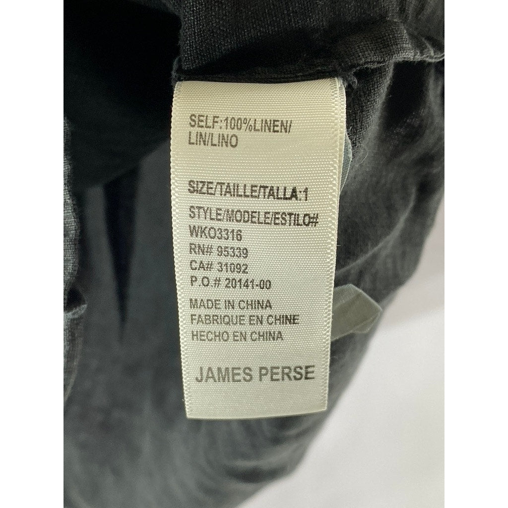 STANDARD JAMES PERSE Women's Black Linen Button-Up Long Sleeve Shirt SZ 1(S)