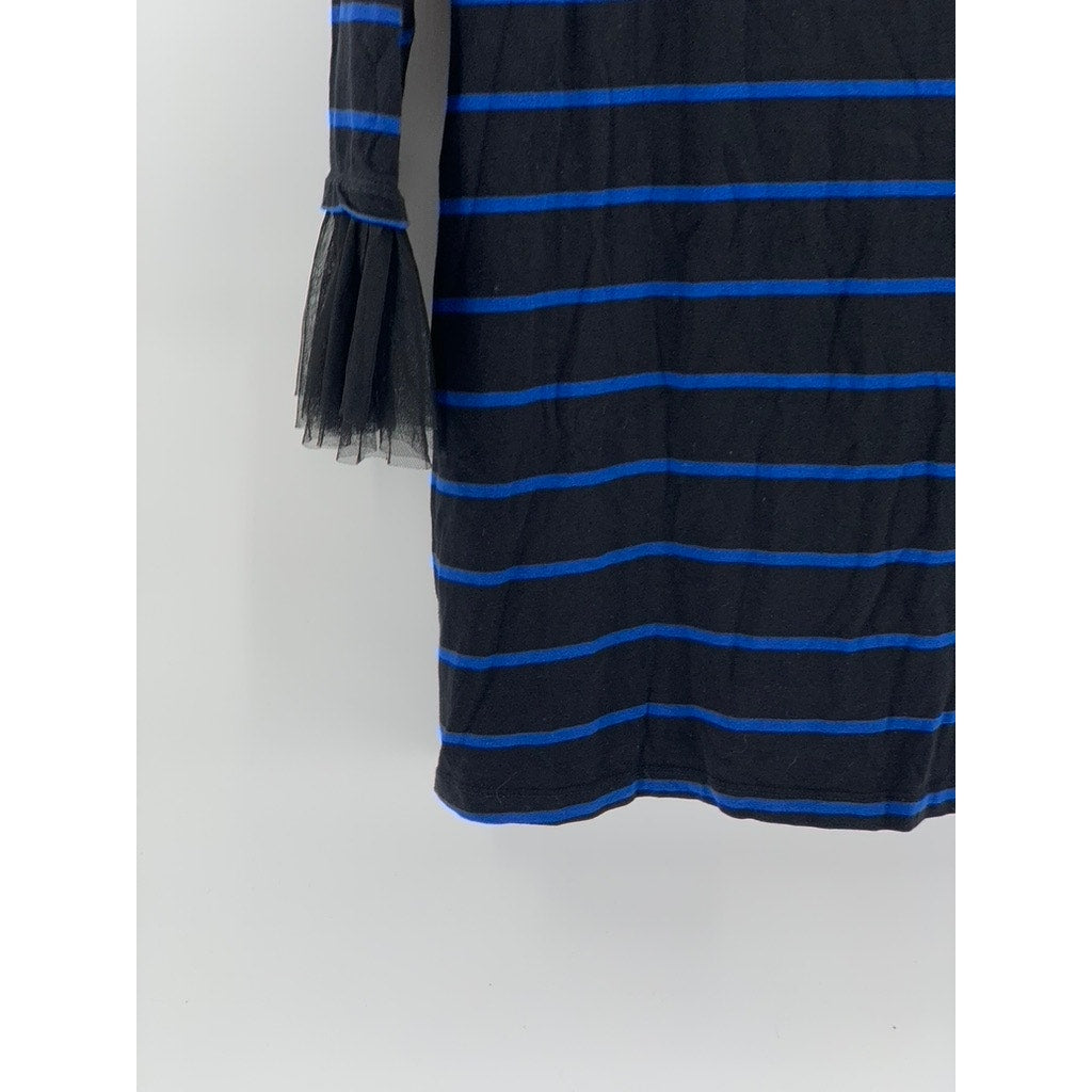 BEACH LUNCH LOUNGE Women's Black-Blue Shay Striped Long Sleeve Tulle Dress SZ S