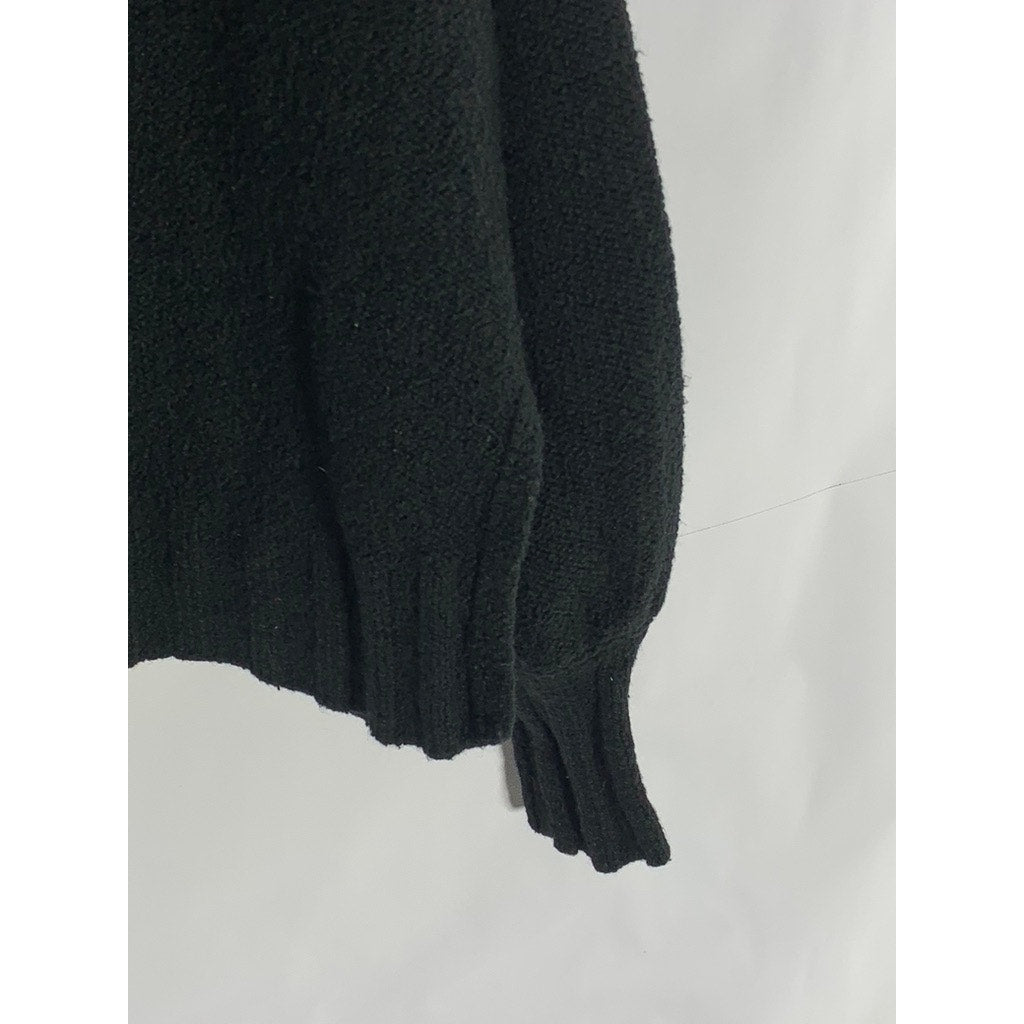 PILCRO Women's Black Solid V-Neck Wide-Cuff Knit Pullover Sweater SZ S