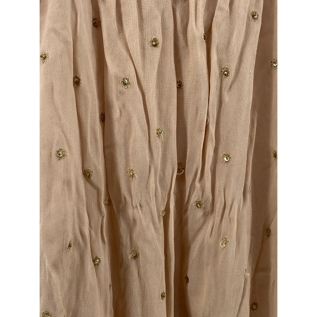 LOVE SAM Women's Petite Beige Sequin Embellished Sheer V-Neck Mini Dress SZ S/P