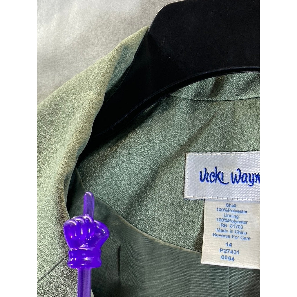 VICKI WAYNE Women's Green Vintage Three-Button Notch Lapel Blazer SZ 14