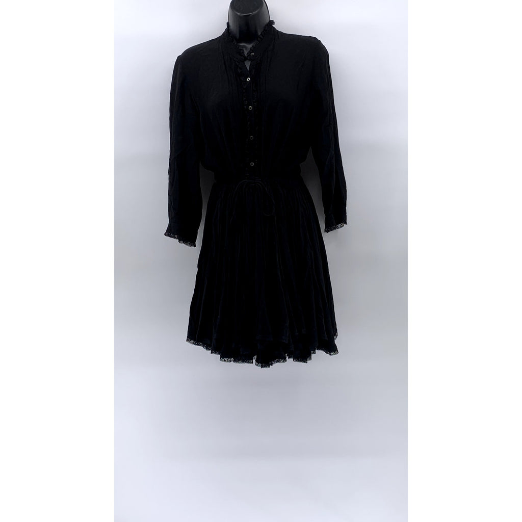 ZADIG  & VOLTAIRE Women's Black Ruffle-Trim Long Sleeve Prairie Knee Dress SZ XS