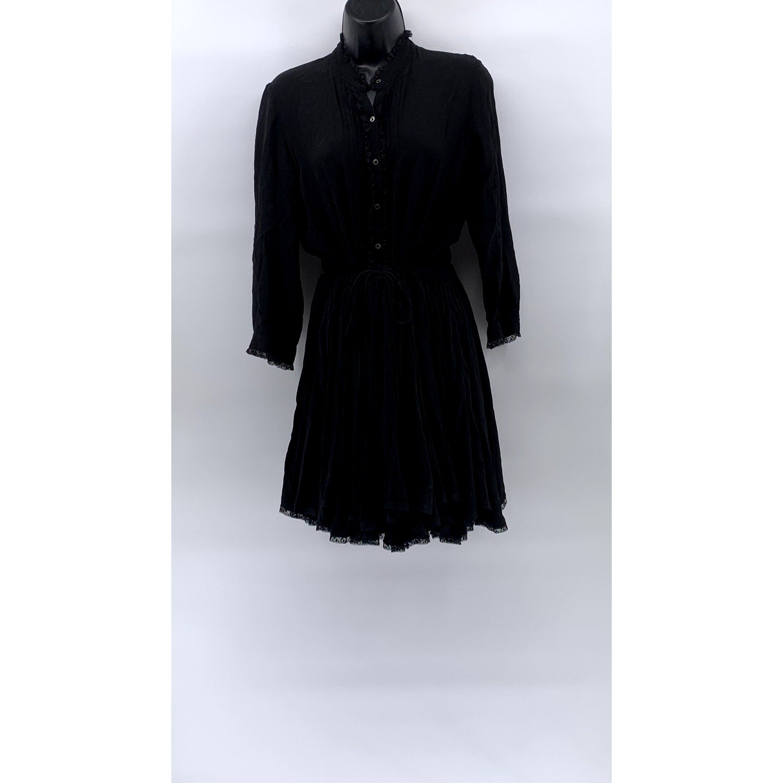 ZADIG  & VOLTAIRE Women's Black Ruffle-Trim Long Sleeve Prairie Knee Dress SZ XS