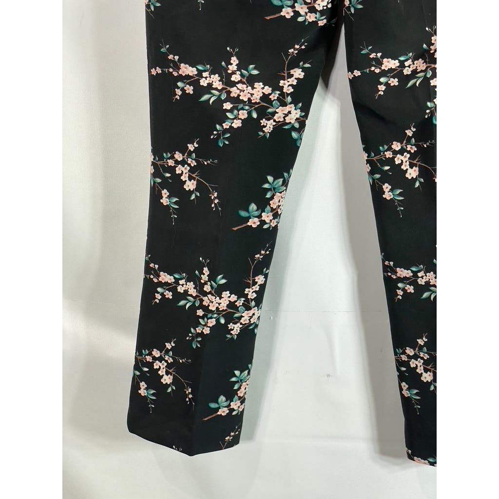 CYNTHIA ROWLEY Women's Black Floral Print Straight-Leg Cropped Pants SZ 4