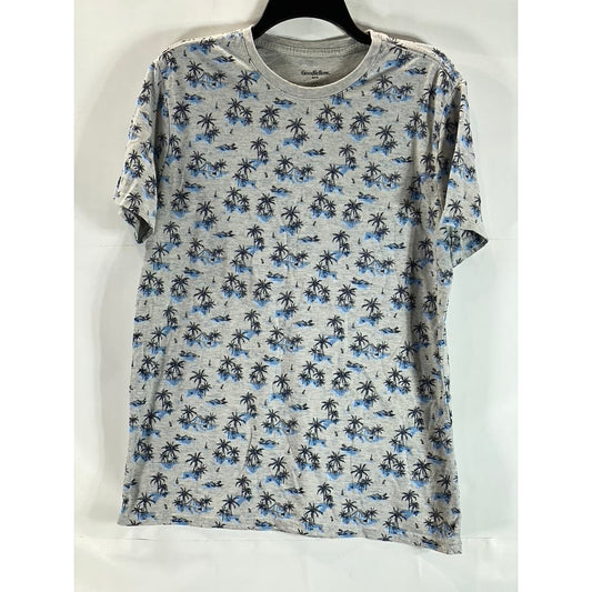 GOODFELLOW & CO Men's Grey Palm Tree Print Crewneck Standard-Fit T-Shirt SZ M