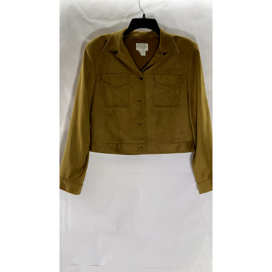 DAVID WARREN PETITES Women's Brown Faux-Suede Button-Up Long Sleeve Blazer SZ12P