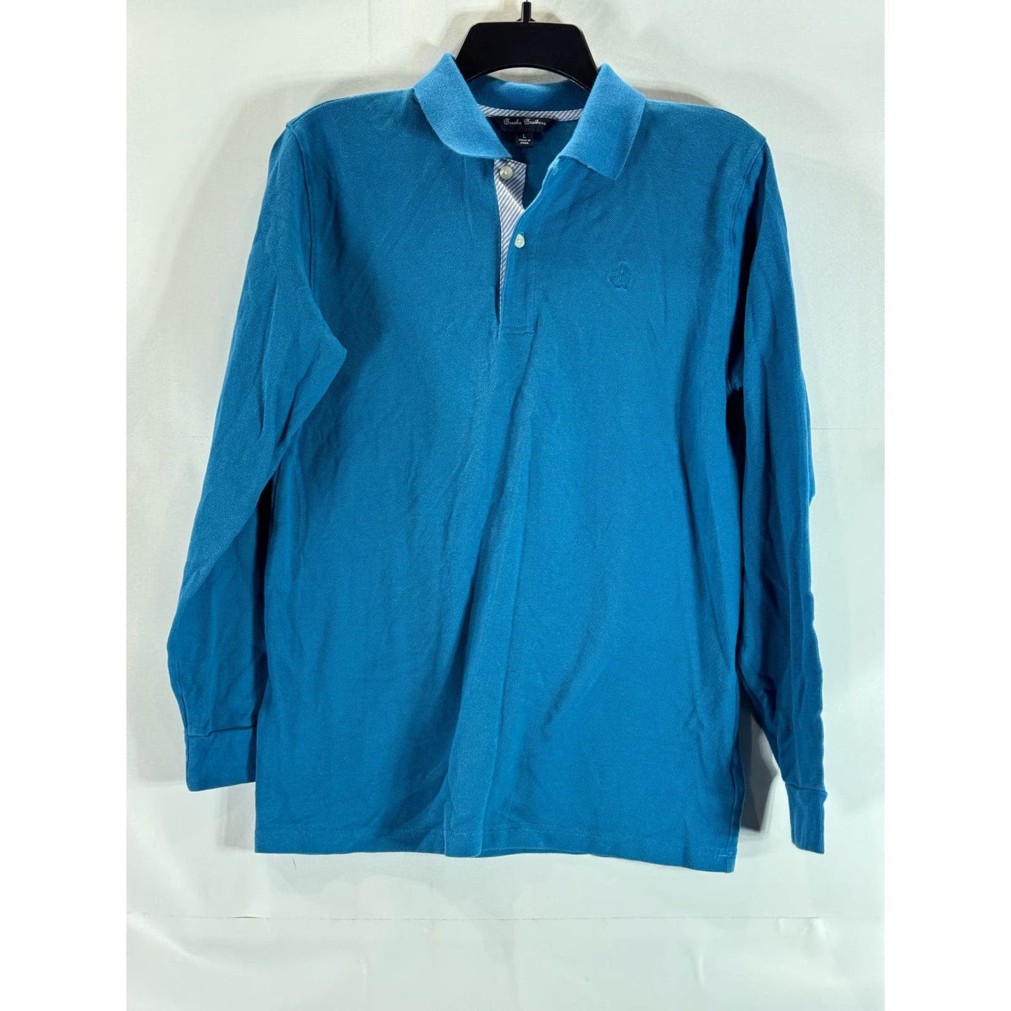 BROOKS BROTHERS FLEECE Men's Blue Cotton Pique Long Sleeve Polo Shirt SZ L