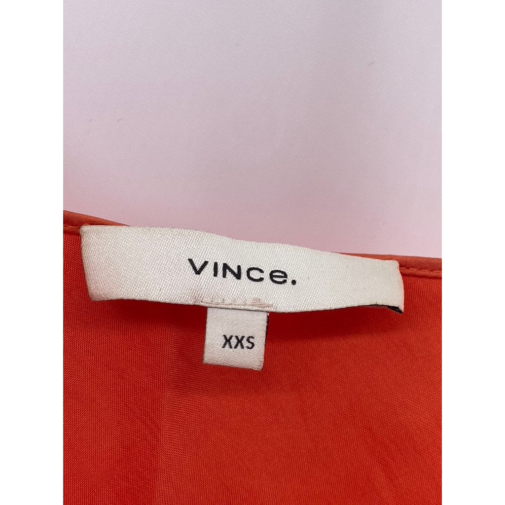 VINCE. Women's Orange Satin Straight-Neck Bias Spaghetti-Strap Slip Dress SZ 2XS