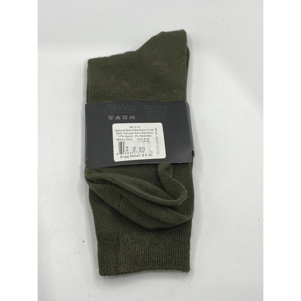 MEMOI Women's Military Olive Knit Natural Blend Bamboo Crew Socks SZ OS