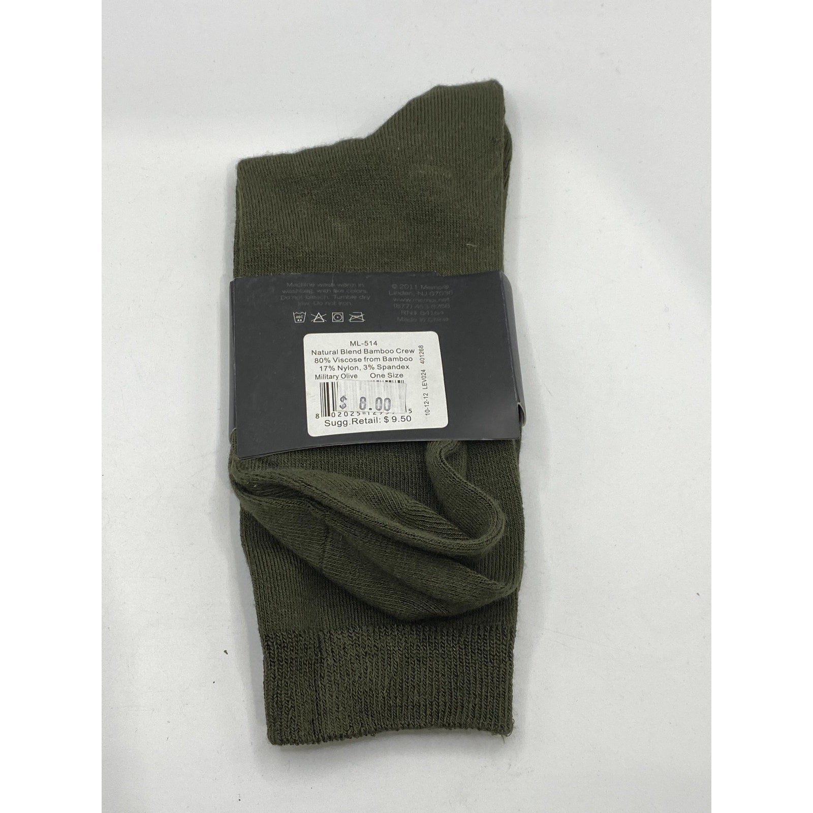 MEMOI Women's Military Olive Knit Natural Blend Bamboo Crew Socks SZ OS