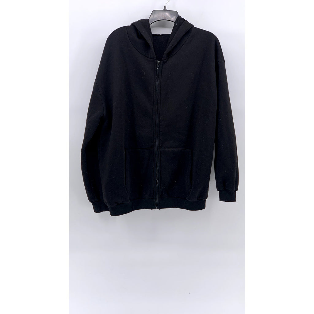 SHEIN Women's Black Solid Fleece Hooded Full-Zip Long Sleeve Casual Sweater SZ 6