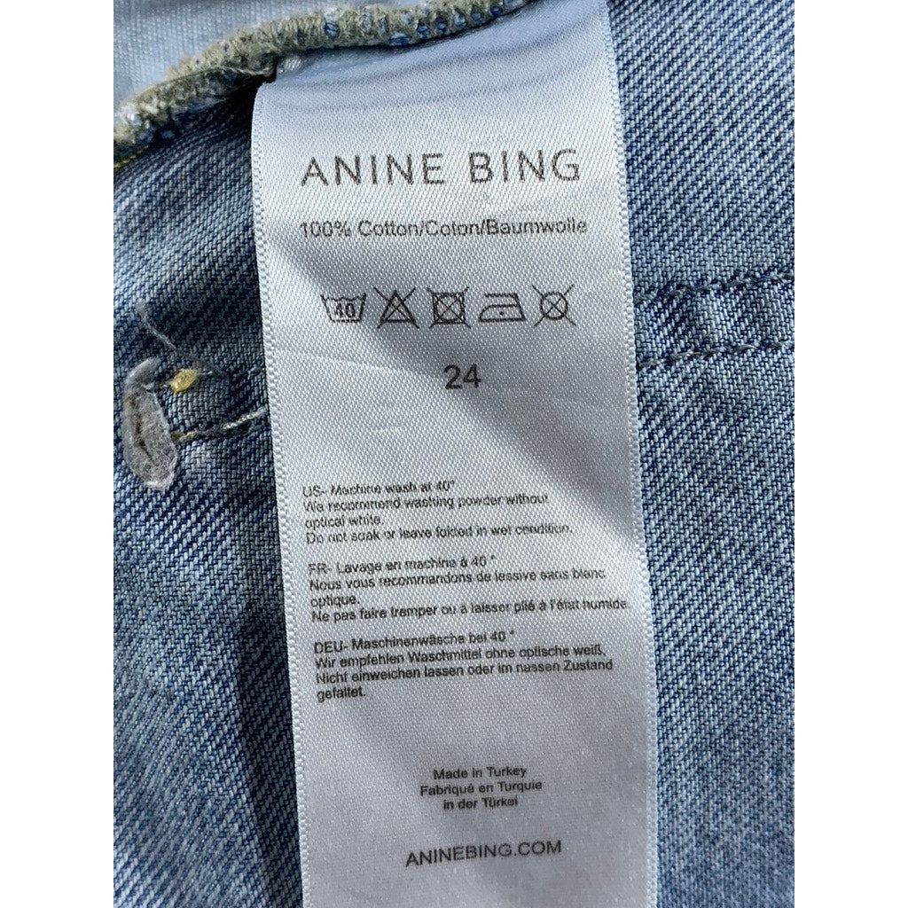 ANINE BING Women's Light Blue Denim Raw-Hem Straight Shorts SZ 24