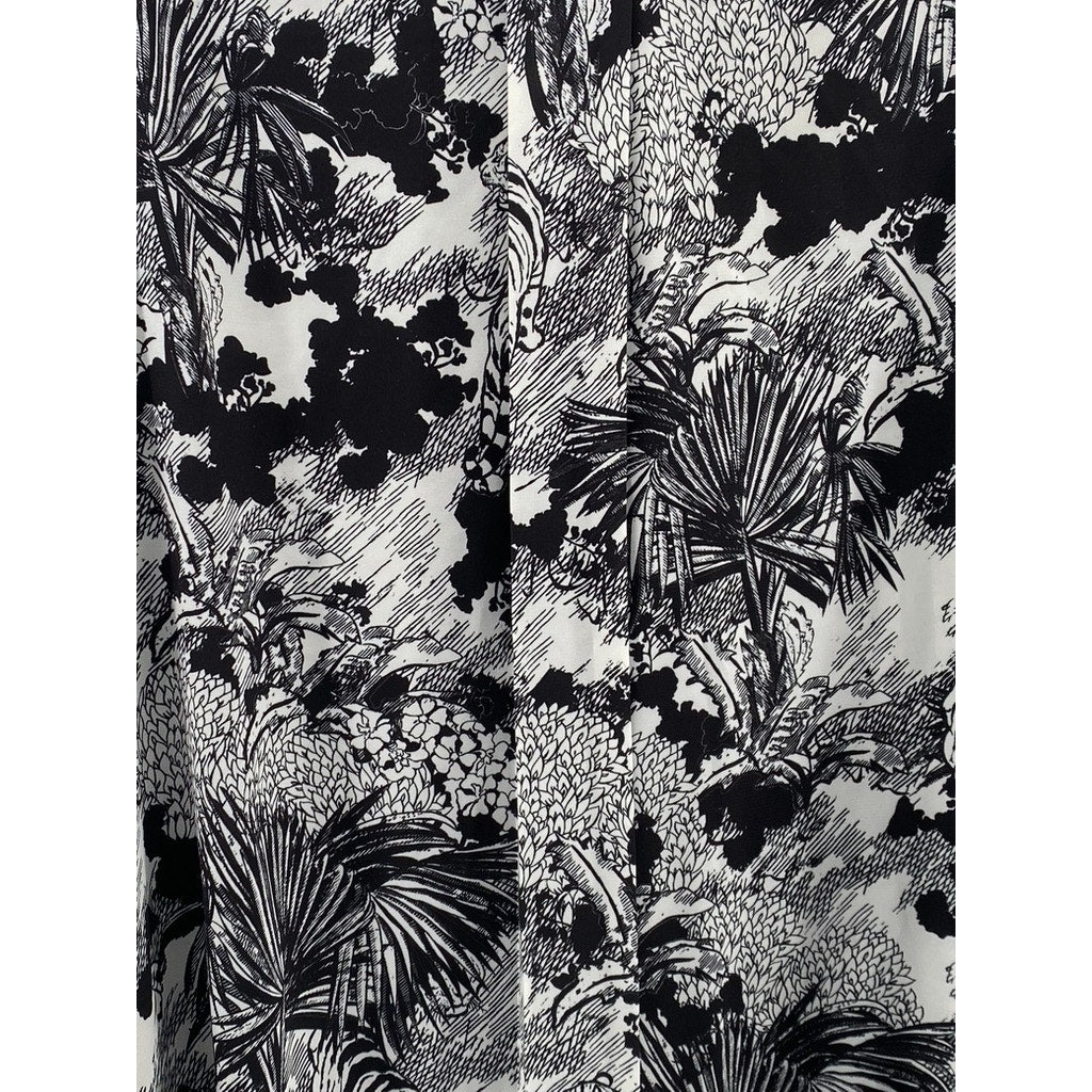 COS Women's Black-White Printed Pleated Long Sleeve A-line Midi Dress SZ 4