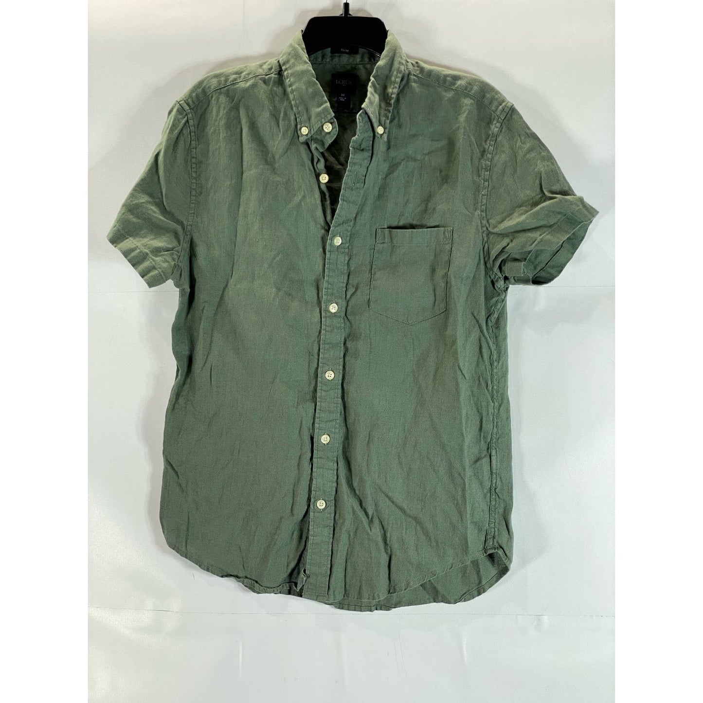 J. CREW Men's Green Solid Slim-Fit Button-Up Short Sleeve Shirt SZ M