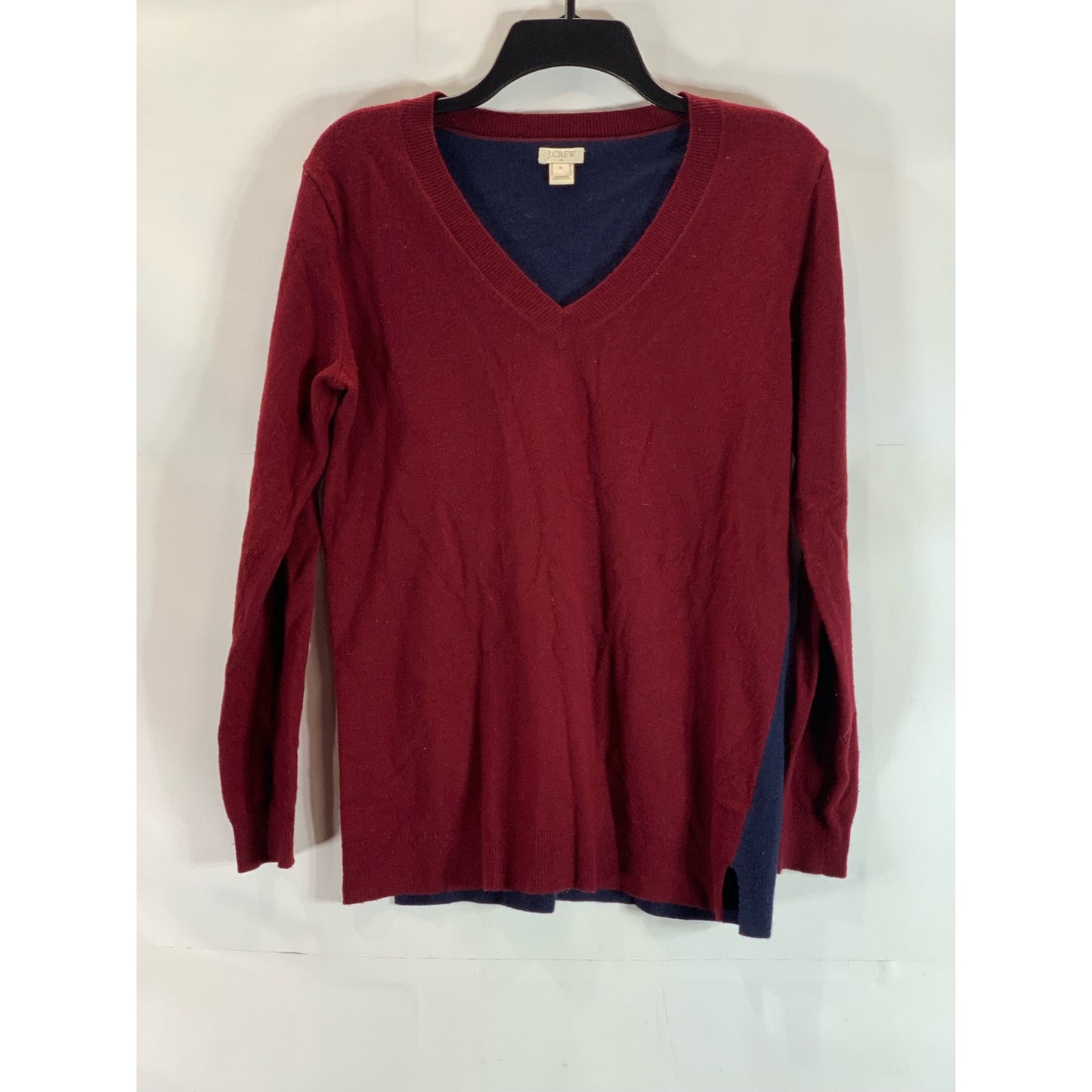 J. CREW FACTORY Women's Burgundy/Navy V-Neck Colorblock Tunic Sweater SZ M