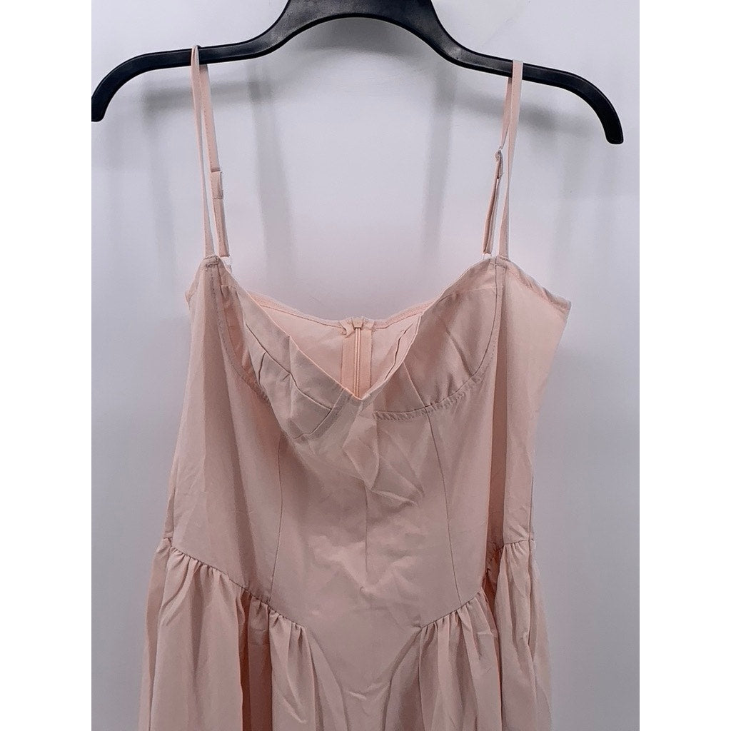 UNBRANDED Women's Light Pink Solid Fit & Flare Spaghetti Strap Midi Dress SZ S