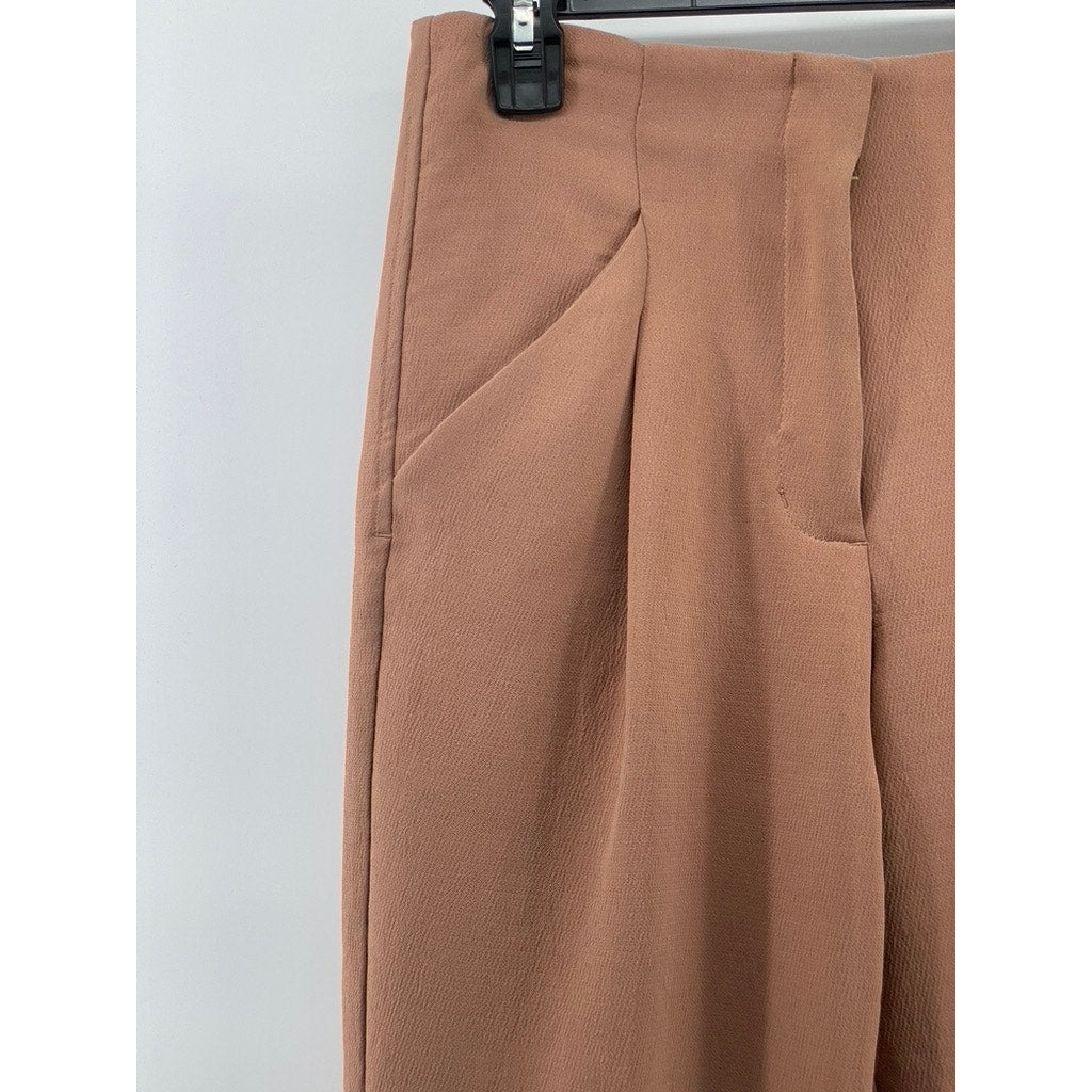 WILFRED Women's Brown Straight-Leg Pleated High-Rise Cropped Trousers SZ 2