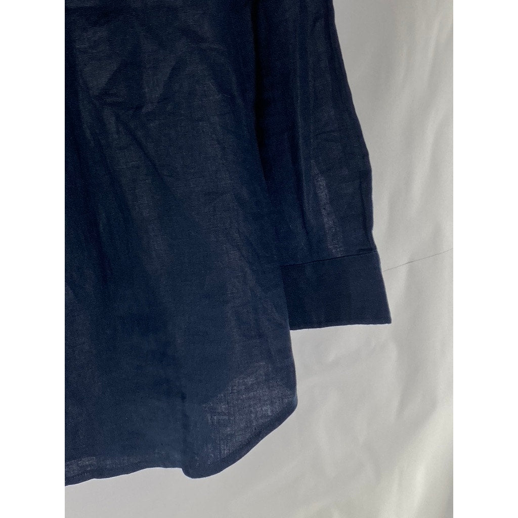 CHAPS EST. 1978 Women's Blue Linen Regular-Fit Button-Up Long Sleeve Top SZ M
