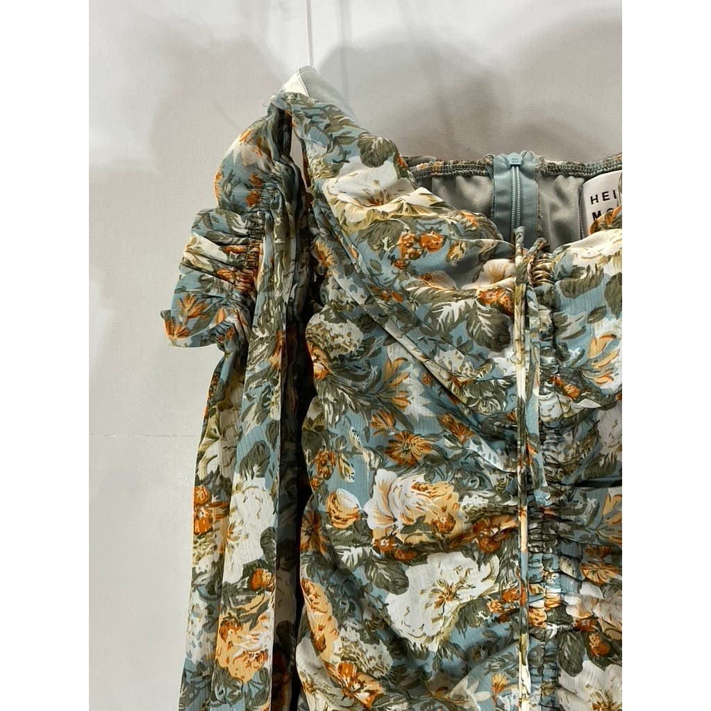 HELLO MOLLY Women's Sage Floral Basque Country Bodycon Ruched Dress SZ 4