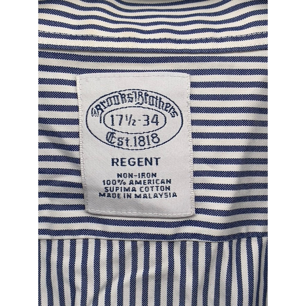 BROOKS BROTHERS Men's Blue-White Striped Button-up Long Sleeve Shirt SZ 17.5-34