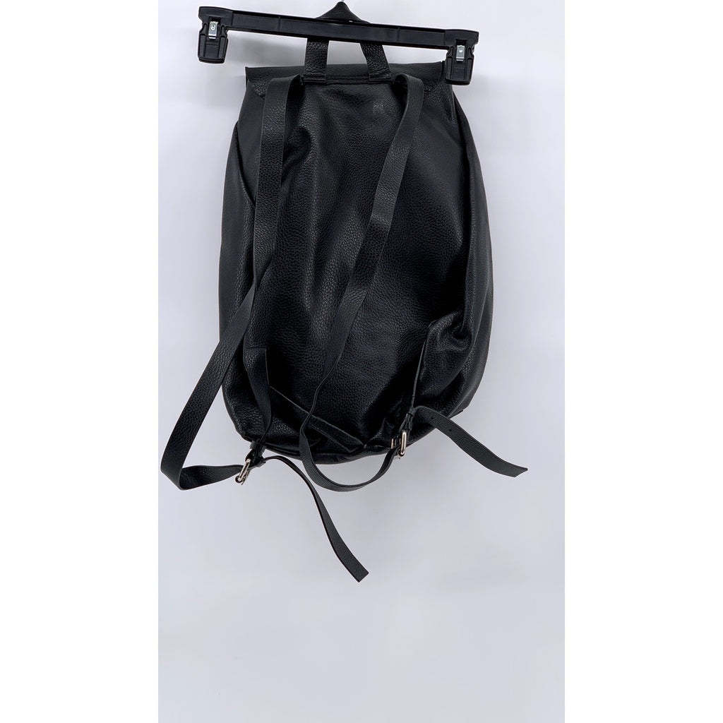 ZARA Women's Black Faux Leather Flap Drawstring Backpack