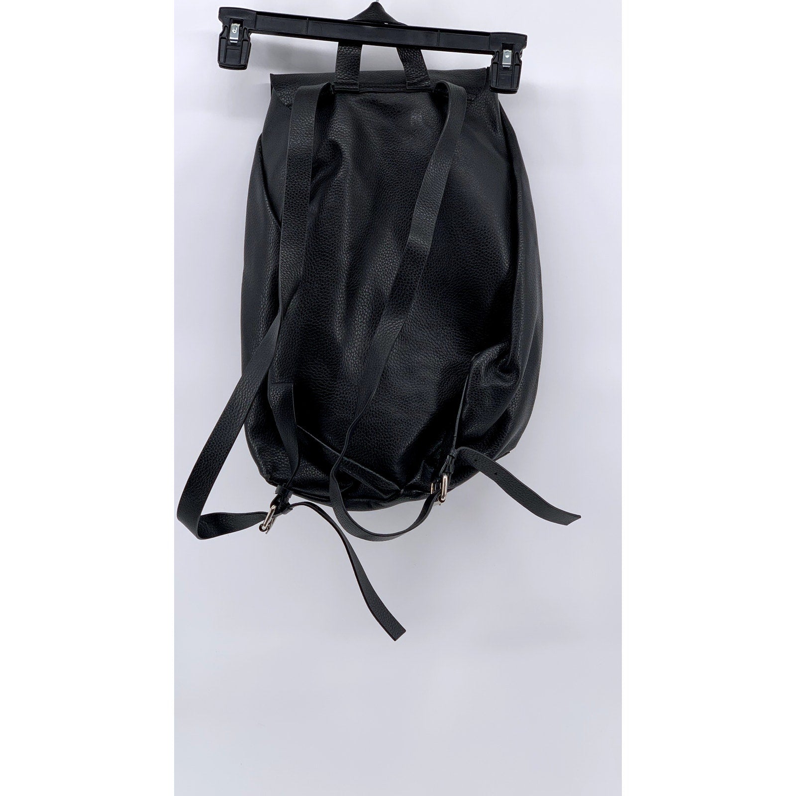 ZARA Women's Black Faux Leather Flap Drawstring Backpack