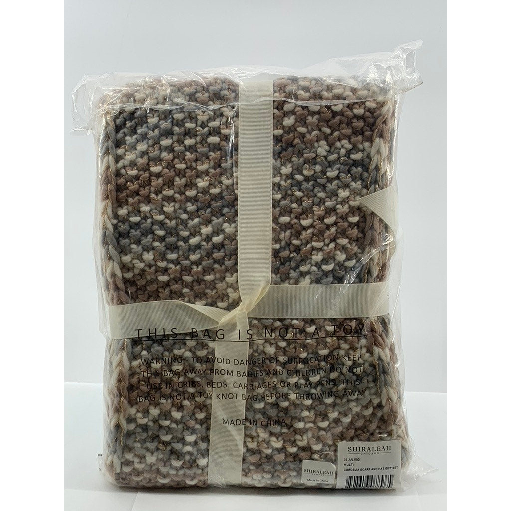 SHIRALEAH Women’s Tan-Metallic Knit Cordelia Scarf & Hat Gift Set SZ OS