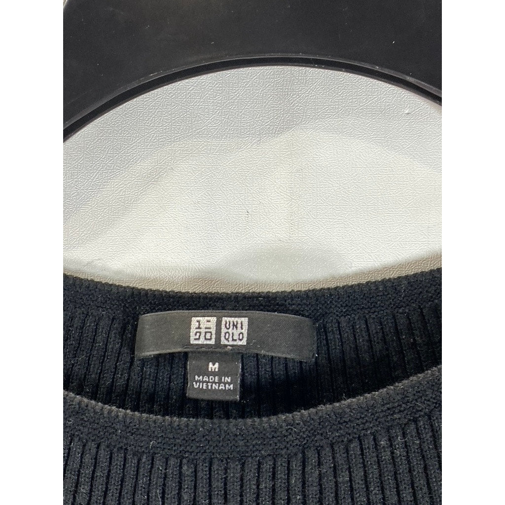 UNIQLO Women's Black Ribbed Crewneck Long Sleeve Top SZ M
