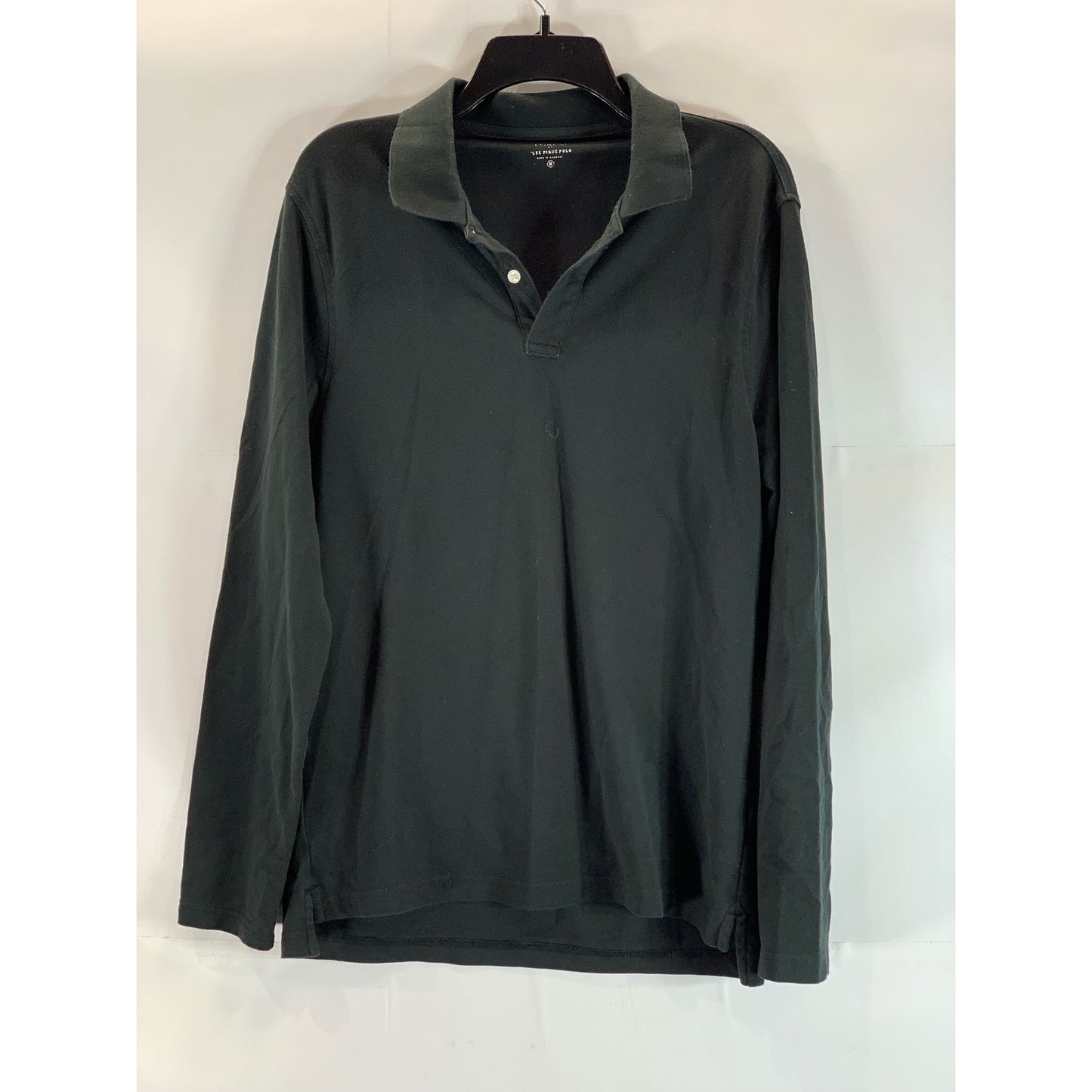 J. CREW Factory Men's Black Flex Pique Long Sleeve Two-Button Polo Shirt SZ M