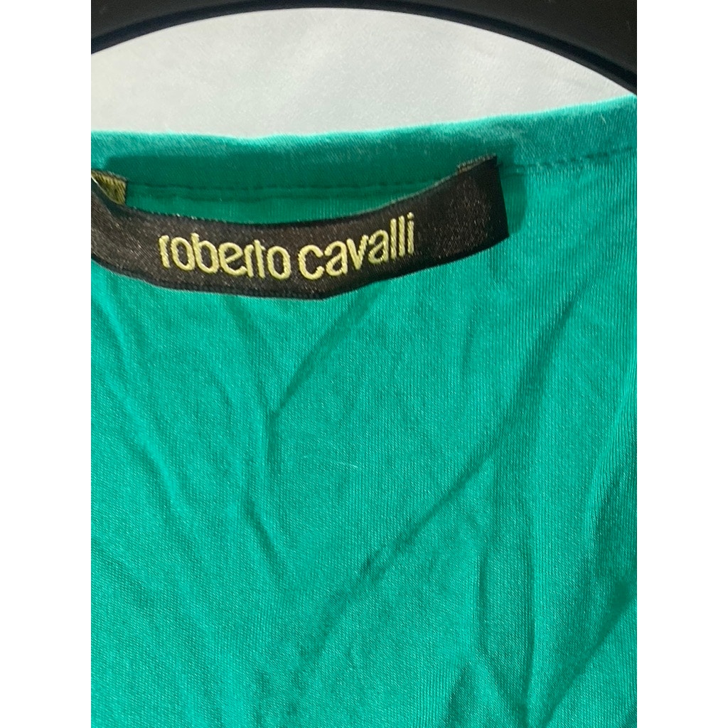 ROBERTO CAVALLI Women's Green Rhinestone Scoop-Neck Short Sleeve Top SZ S