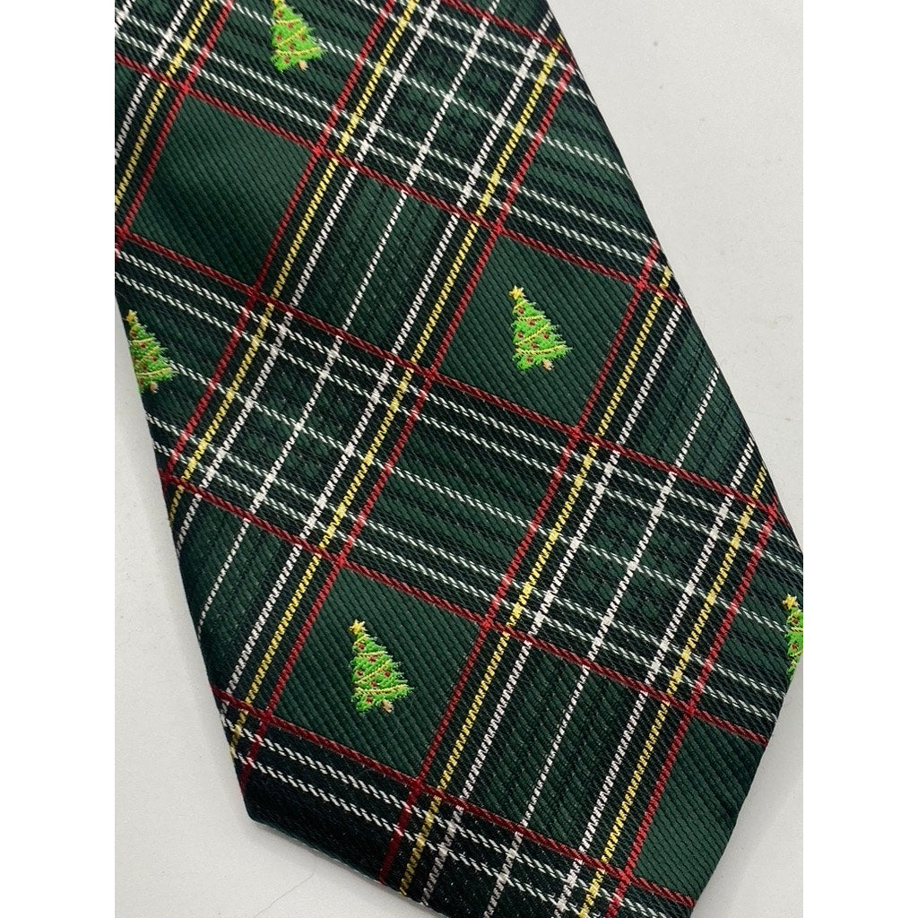 SADDLEBRED Men’s Green-Red Plaid Christmas Tree Tie SZ OS