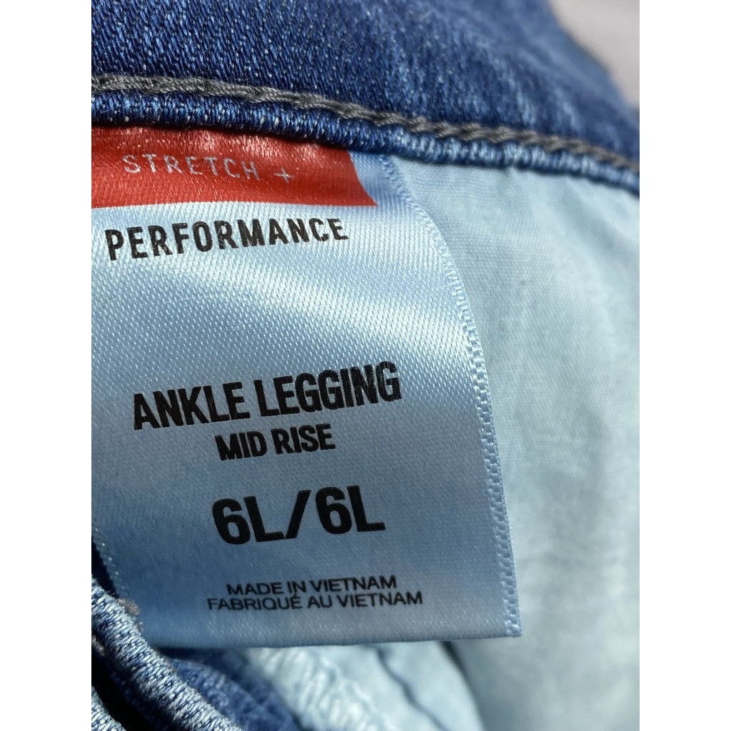 EXPRESS Women's Medium Blue Denim Distressed Raw-Hem Stretch Mid-Rise Jeans SZ6L